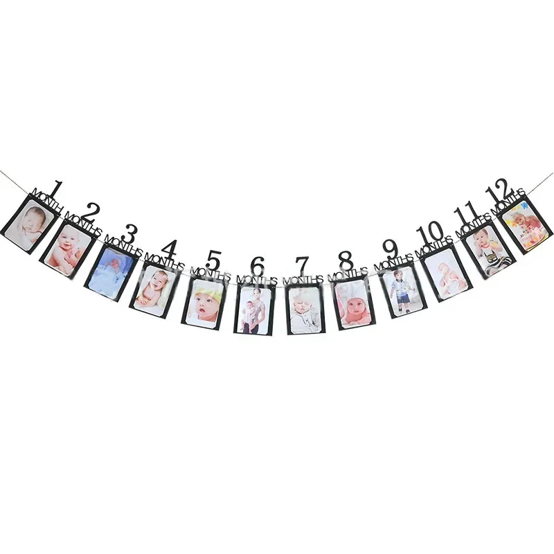 First Birthday Photo Banner for Baby Boys and Girls - Party Decoration Garland