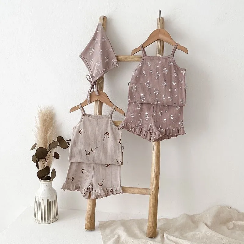Fashion Baby Girl Cotton Floral Print Clothes Set Strap Vest + Shorts kids clothing set girls clothing set 2PCS Infant Toddler Child Summer Homesuit Baby Clothes 1-10Y