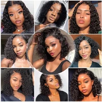Perruque Bob Lace Front Wig péruvienne naturelle, cheveux courts bouclés, 13x4, pre-plucked, sans colle, pour femmes 6