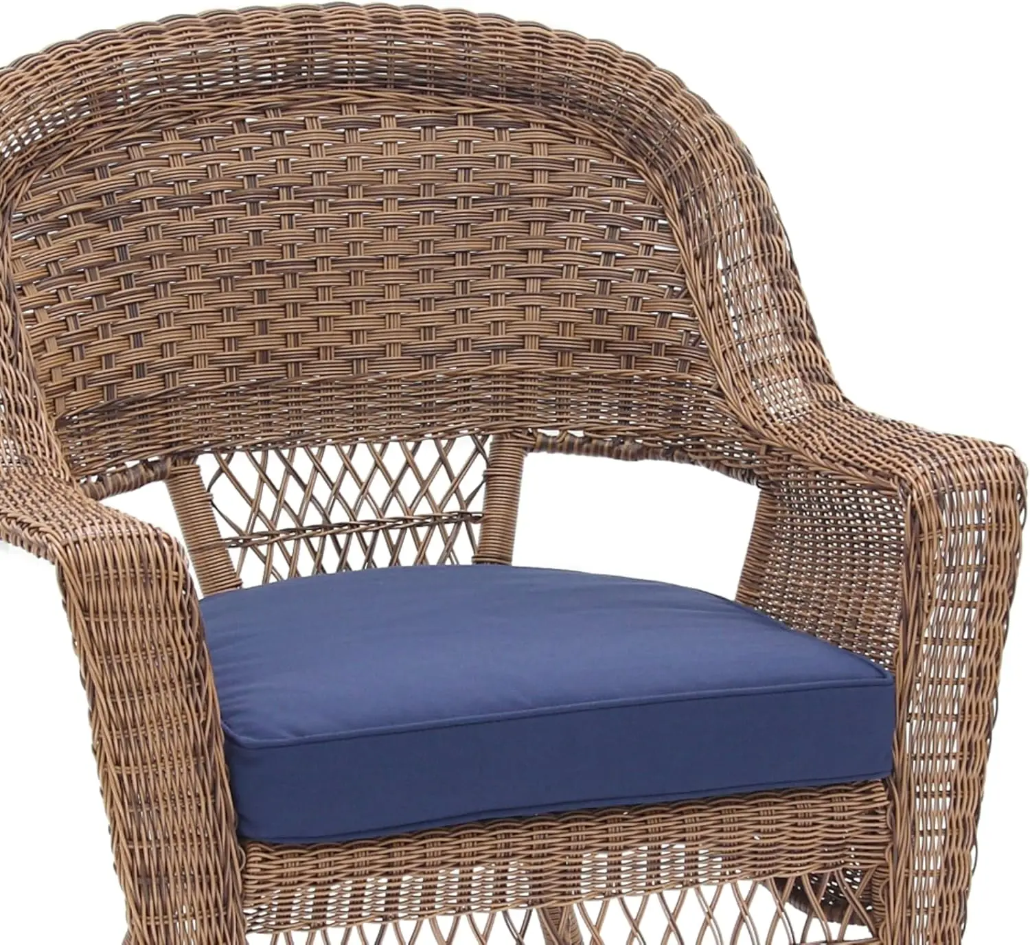 Wicker Chair with Blue Cushion, Set of 2, Honey/W00205-