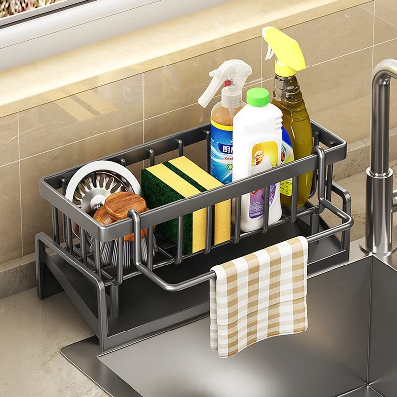 Kitchen Sink Drain Rack Organizer ABS Plastic Self-draining Sink Shelf Soap Sponge Holder Dishcloth Towel Rack filter basket