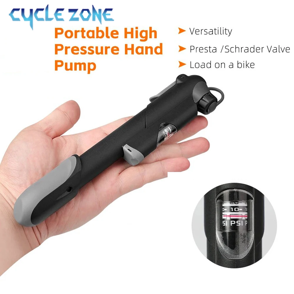 Mini pompe vélo portable avec manomètre - Gonfleur pneus VTT et valves universelles pour pêche