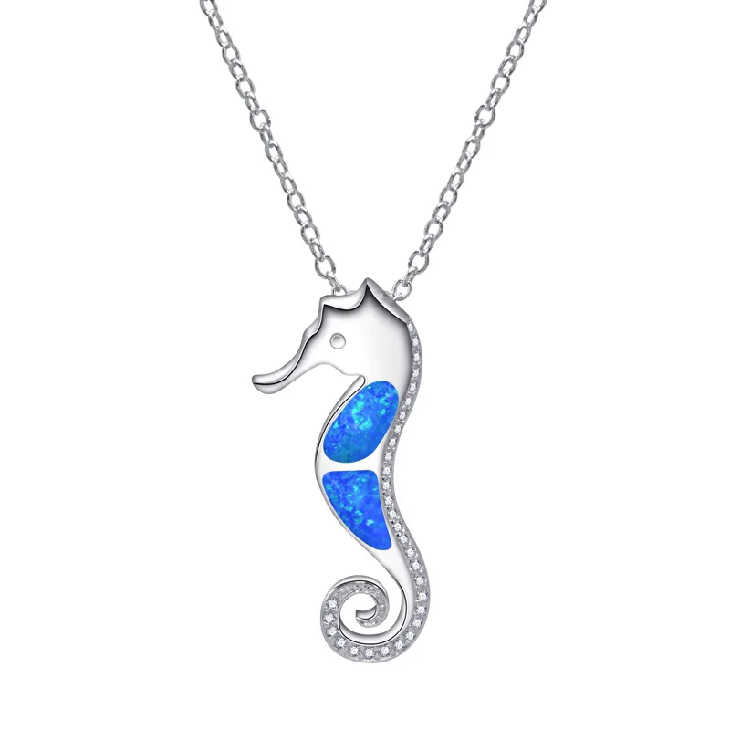 

Hot selling 925 silver in Europe and the United States, new type of magic color Aobao women's necklace, blue seahorse gem
