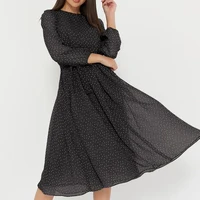 Spring and Summer Chiffon Dress Long Sleeved Solid Color Polka Dot Dress Elegant Lantern Sleeve Round Neck High Waisted Dresses - Image 4