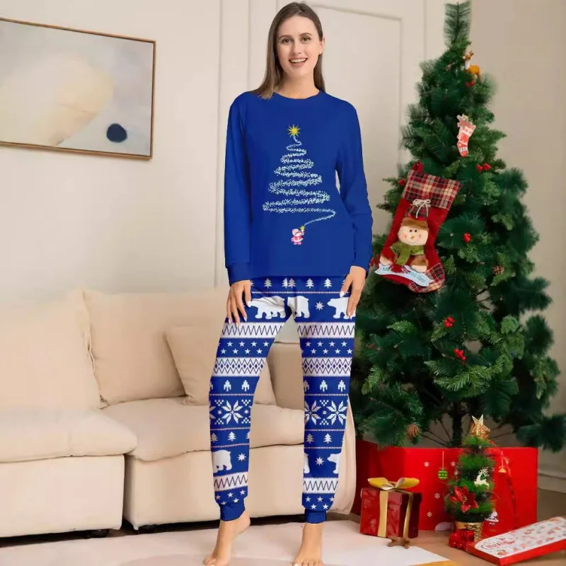Christmas Matching Pajamas Set Mom Dad Kids Set Xmas Pjs Long Sleeve Top+Pants 2 Pieces Suit Baby Romper Warm Pjs Homewear Look 4