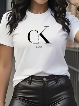 summer luxury brand fashion cartoon letter print crew collar clothing short sleeve t shirt trend women's summer y2k top