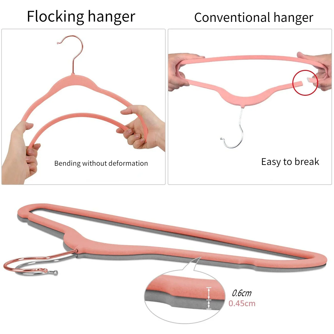 Description Picture 2 of item17 In Adult Rose Gold Hook Flocked Clothes Hanger, Plastic Non-slip Velvet Clothes Hanger, Drying Rack Bedroom Storage Rack.