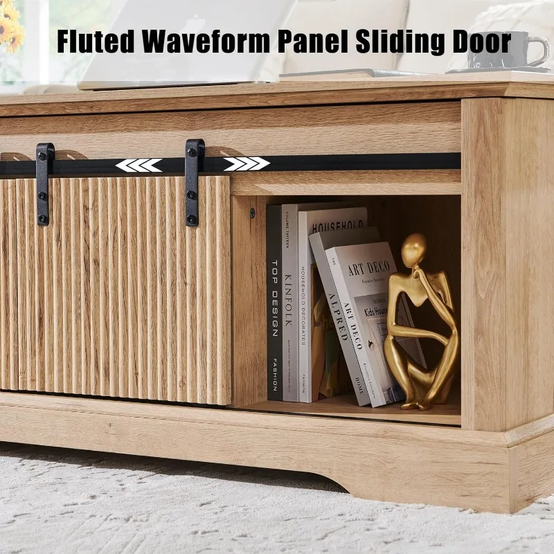A 46 "recessed lift top coffee table with sliding doors, with adjustable storage racks and hidden compartments 4