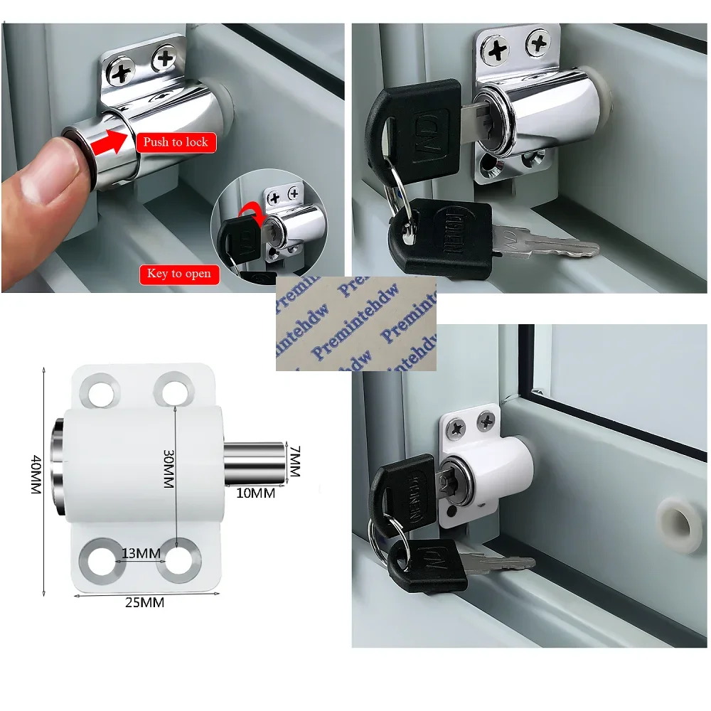 Chrome White Baby Kid Child Children Safety Sliding Sash Window Door Lock Stop Block Bolt Latch With Keys Push Locking