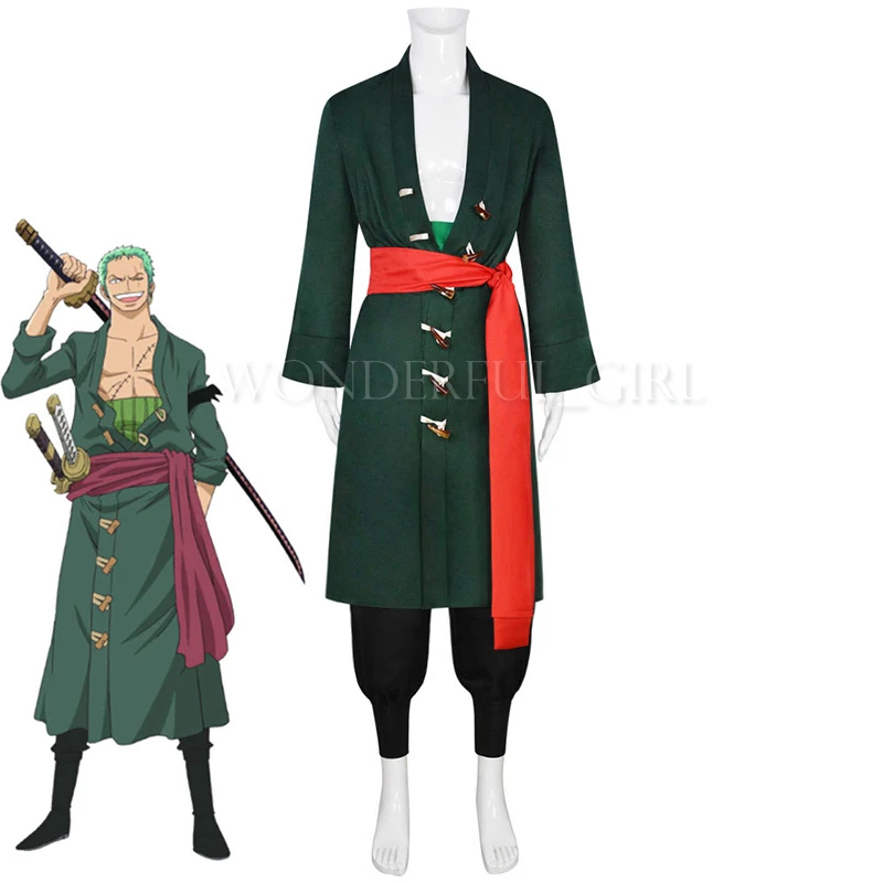 Roronoa Zoro Cosplay Kostüm Grün Uniform Outfit Halloween Erwachsene Karneval S-XL 2