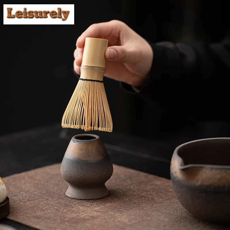Retro Gilded Iron Glazed Coarse Pottery Tea Set Complete Set Matcha Whisk Japanese Matcha Set Kit Tea Holder Tea Ceremonial gift