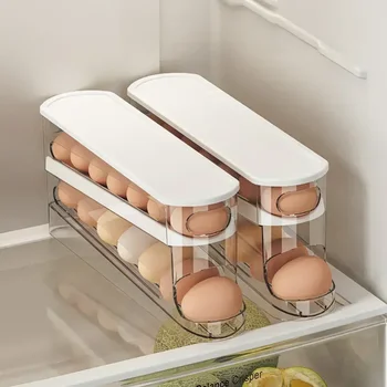 Bilayer Fridge Egg Storage Box Ladder Style Automatic Rolling Egg Holder Rack Refrigerator Dispenser Egg Organizer 1
