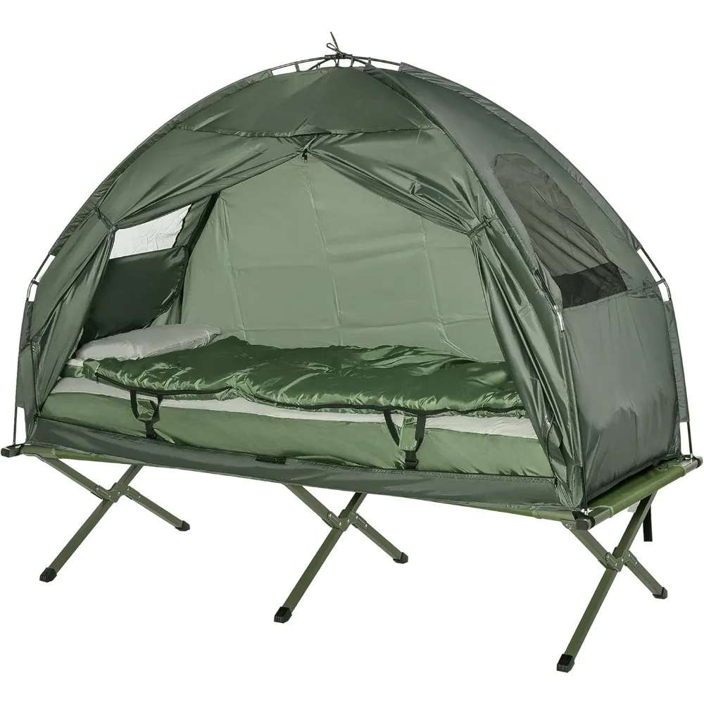 Elevated Tent with Sleeping Bag, Folding Camping Cots for Adults, Thick Air Mattress Pad, Portable Single Cot Camping Bed 6