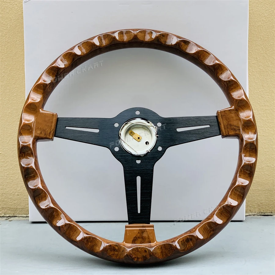 パーツ ALL WOOD Steering Wheel 14inch JDM Wood Steering Wheel Unversal Karting Sport Wooden