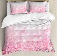Japanese Duvet Cover Set, Sakura Tree Flowers Cherry Blossoms Spring Theme Art, Decor 3 Piece Bedding Set with 2 Pillow Shams 1