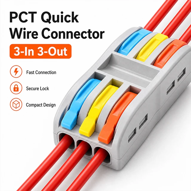 PCT Mini Fast Wiring Cable Connectors 3 in 3 Out 2-Position Push-in Universal Compact Splitter Electrical Home Terminal Block 1
