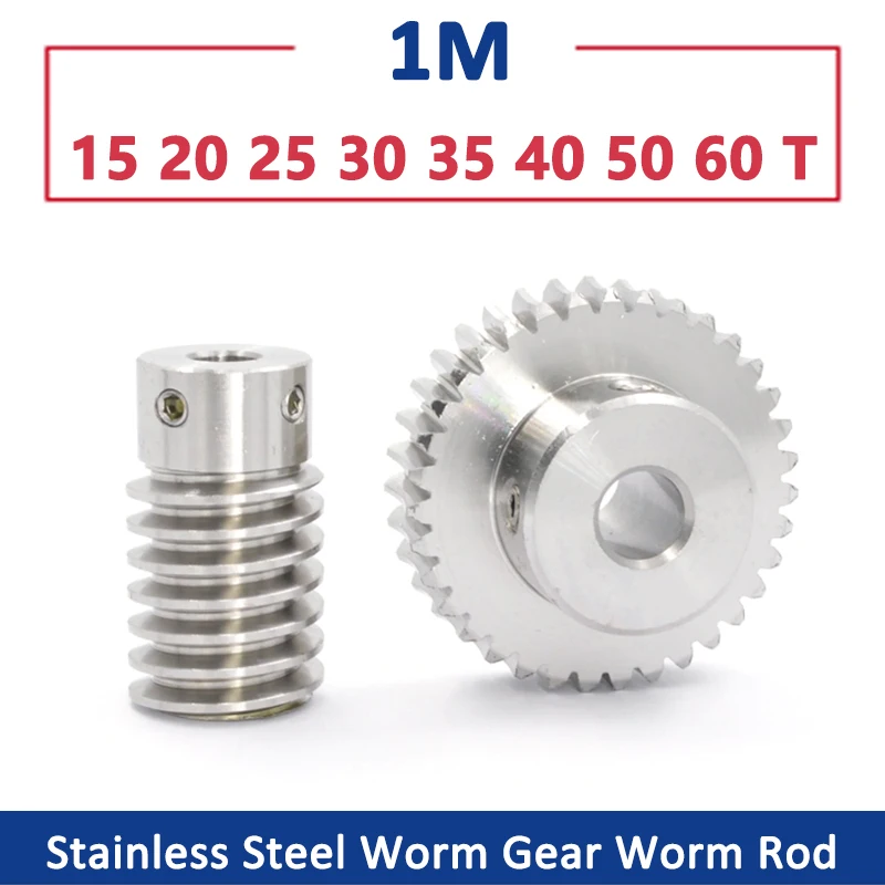 1pc 1M Stainless Steel Worm Gears Rod Speed Ratio 15/20/25/30/35/40/50/60 1 Module Turbine Worm Gear Reducer Parts