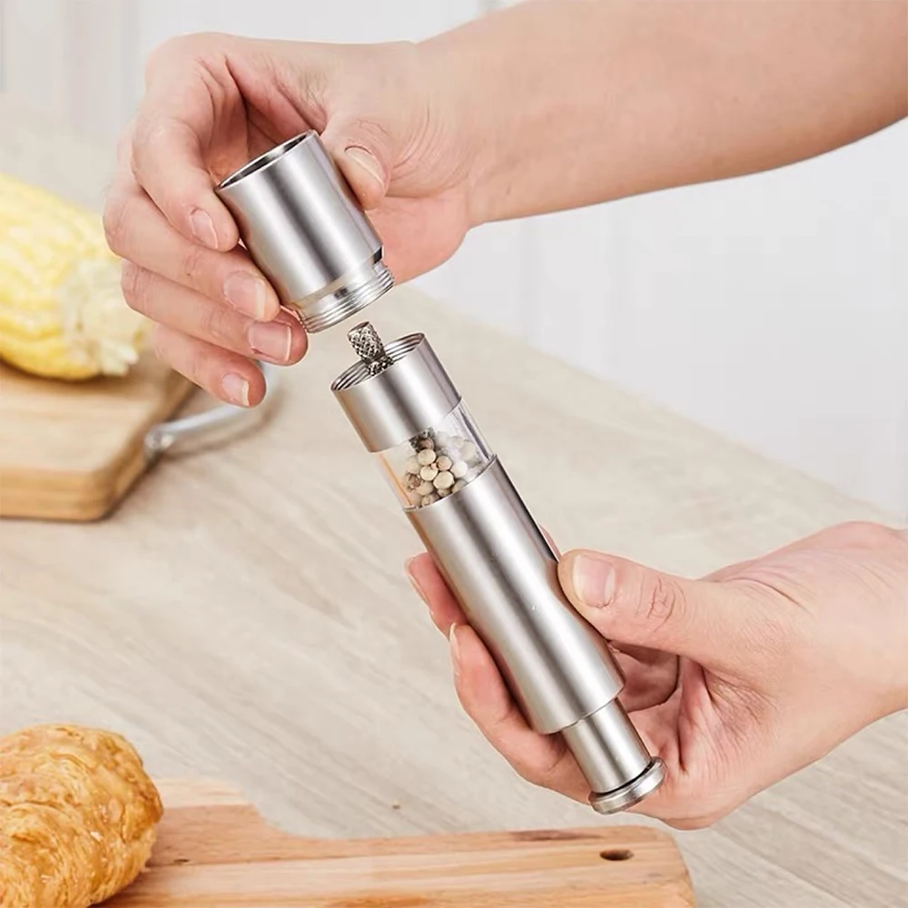 Thumb Push Pepper Mill Portable Press Manual Pepper Coarse Salt Grinder Stainless Steel Spice Grinder Mini Kitchen Assistant