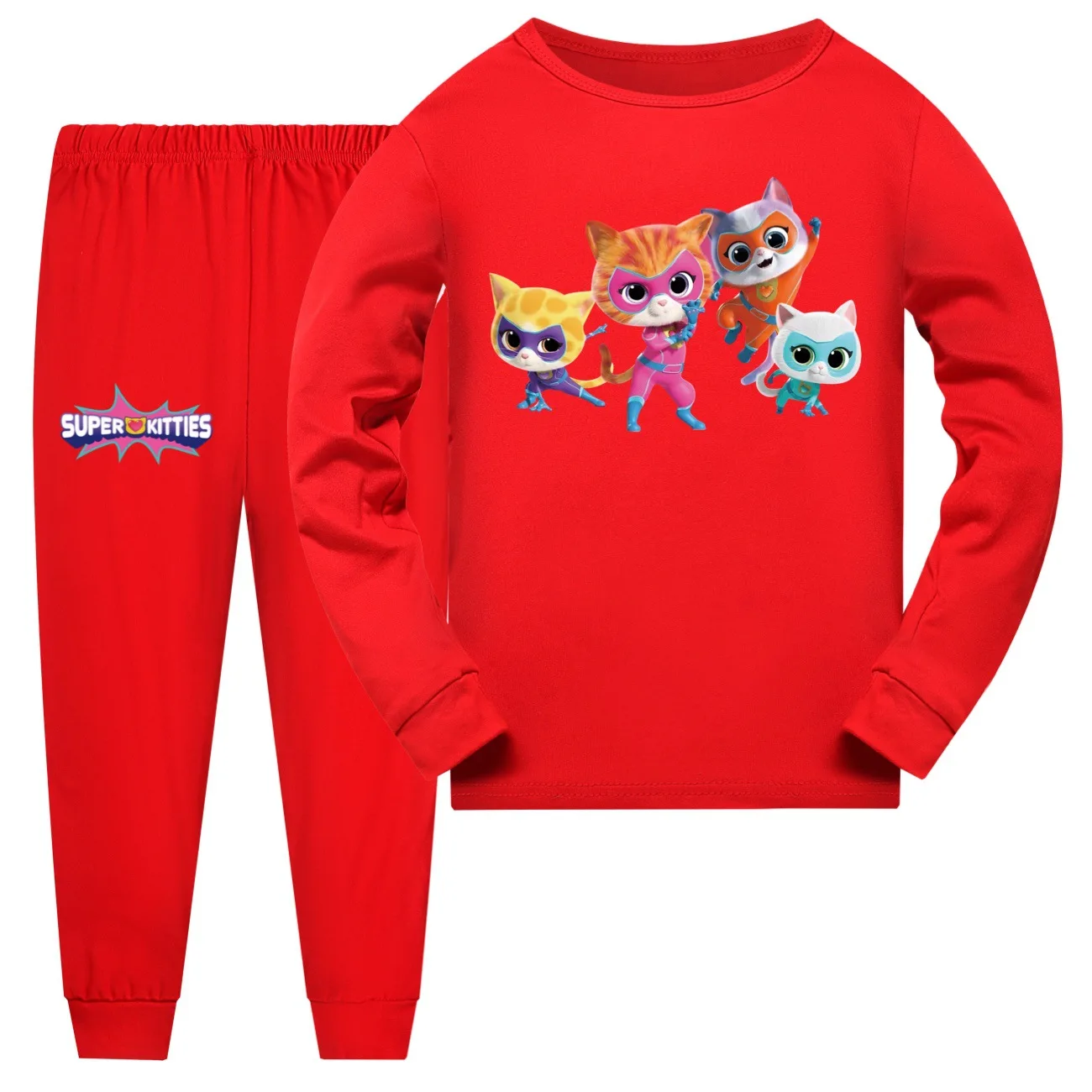 Anime Superkitties Clothes Kids Super Cats Pajama Sets Toddler Boys Autumn Sleepwear Baby Girls Long Sleeve Tops+pants 2pcs Sets