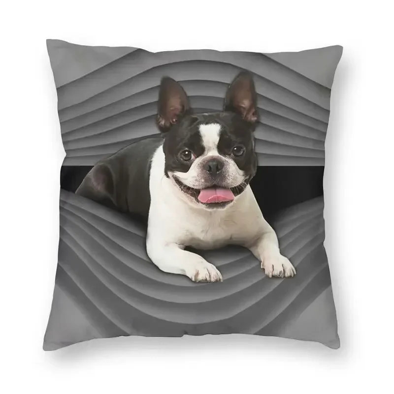 

Квадратная декоративная подушка Boston Terrier, милый щенок, наволочка, декоративная подушка для автомобиля, двусторонняя печать
