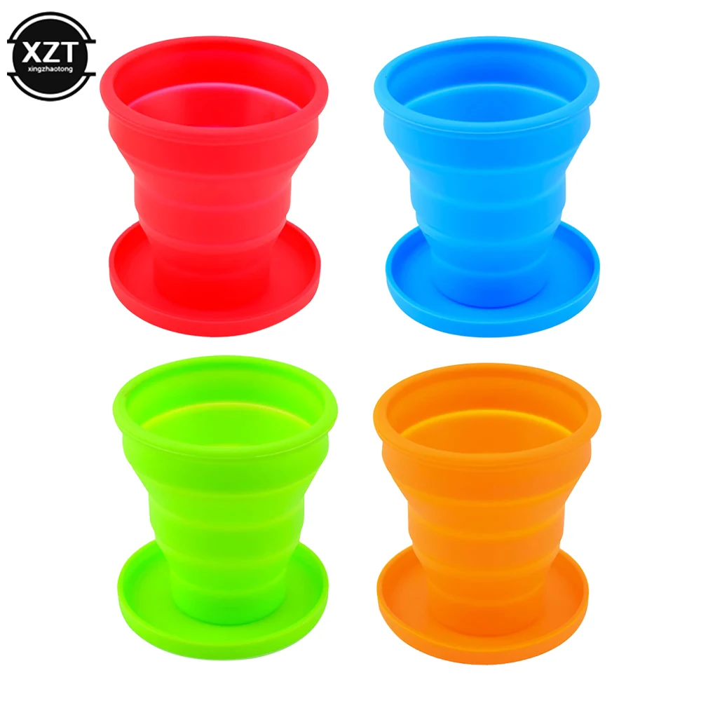 200ml Portable Silicone Retractable Folding Cup With Lid Telescopic Collapsible Drinking Cup Outdoor Travel Water
