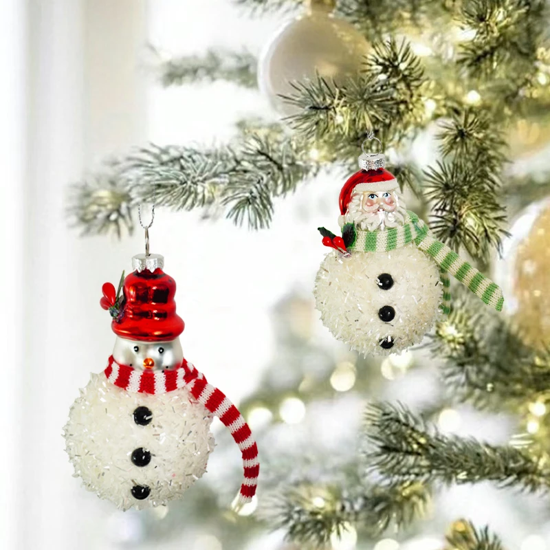 Christmas Santa Claus Pendant Glass Snowman Ornaments
