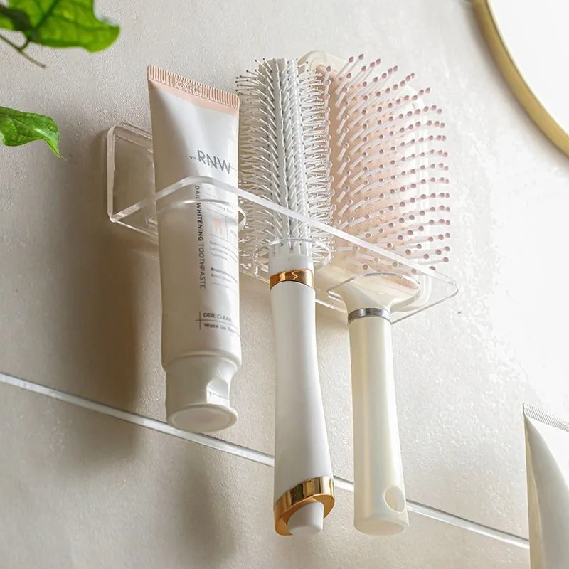 Wall-Mounted Comb Storage Rack Bathroom Hair Brushes Holder Household Organizer Multi Purpose Transparent Acrylic Comb Shelves 4