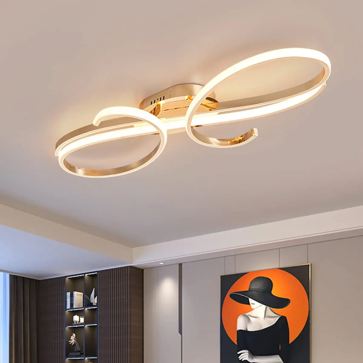 

LED Ceiling Lamp Modern Living Room Ceiling Light Dimmable Gold Metal Chrome for Dining Room Bedroom Hall Lounge L60cm