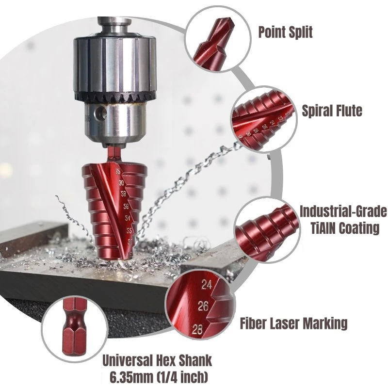 Cobalt Titanium Metric Step Drill Bit Set with Spiral Flute