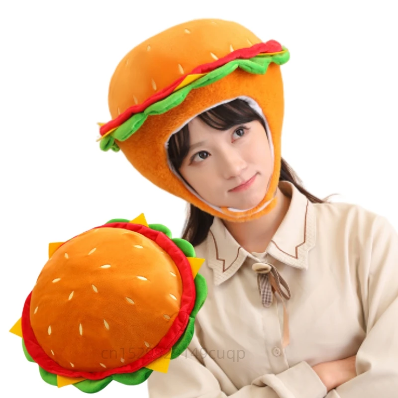 

Кавайная забавная креативная плюшевая шляпа в виде гамбургера имитирует гамбургеры, мягкая набивная хлопчатобумажная шляпа для гостиной, подарок для друзей на день рождения