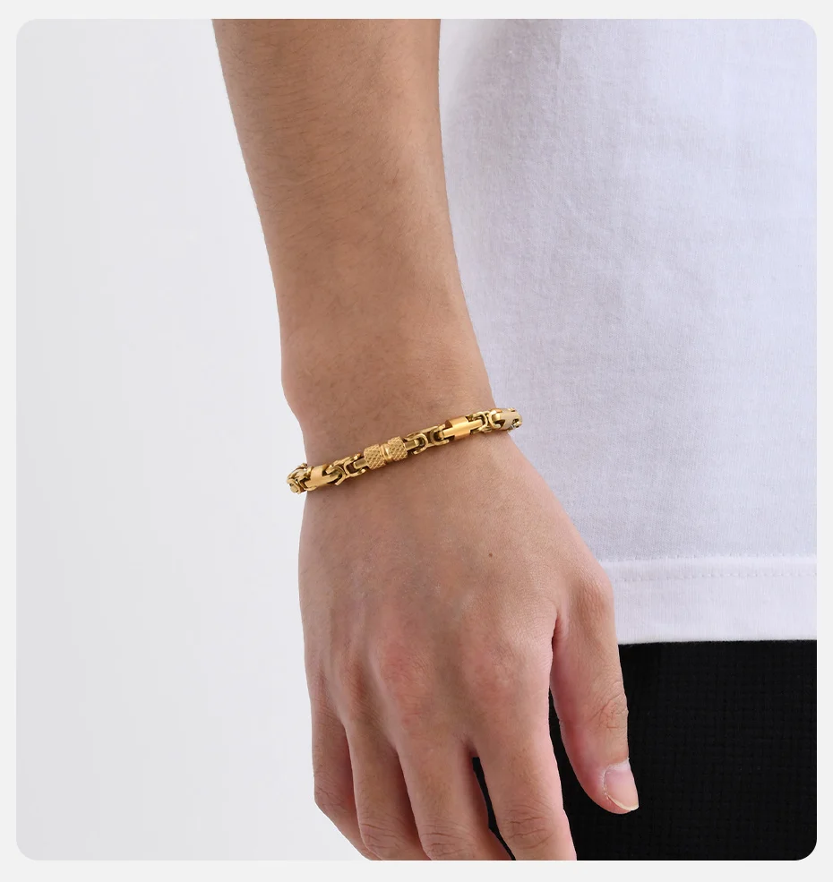Vnox 6mm coole byzanti nische Armbänder für Männer Jungen, schwarz silber Farbe Edelstahl Glieder kette Armband, Punk Rock HipHop Schmuck – Detail 4