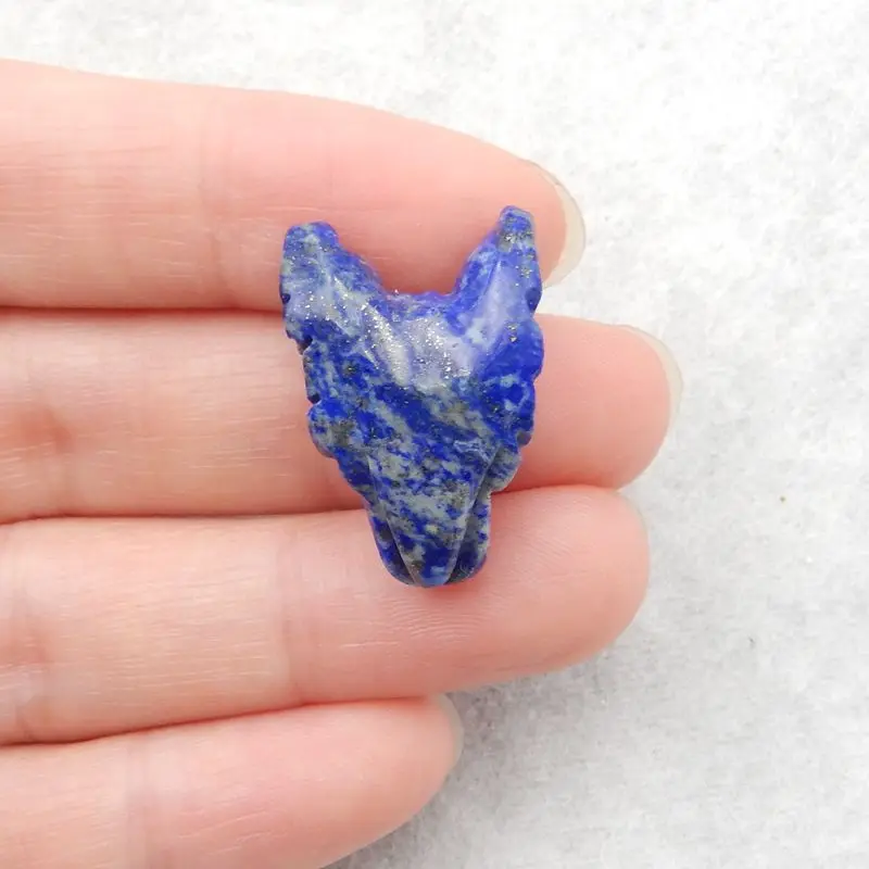 Natural Stone Lapis Lazuli Handmade Animal Wolf Head Fashion Pendant Bead Necklace Accessories 25x16x11mm 5g