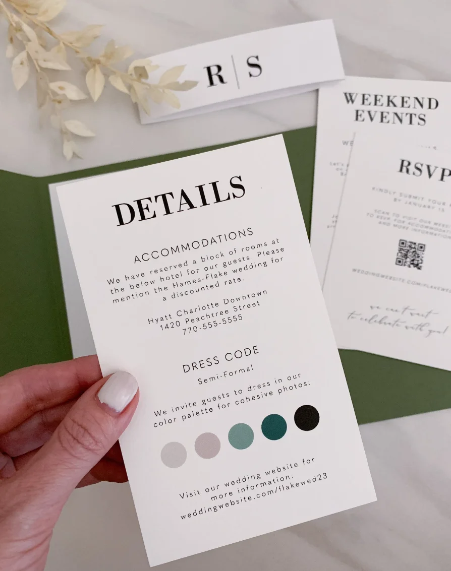 Wedding Details Card With Dress Attire Wedding Invitation Details