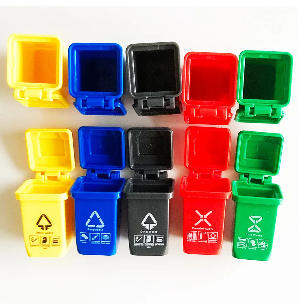 

10Pcs Mini Trash Can Model Dollhouse Furniture Accessories For Doll House Decor Kids Play Toys Garbage Classification Trash Cans