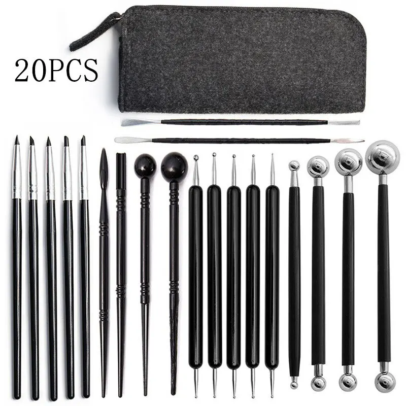 

Soft Pottery Tools 20pcs Set Stone Plastic Clay Hole Cutter Silicone Spot Drill DIY Hand Stick Exquisite Craft 16cm
