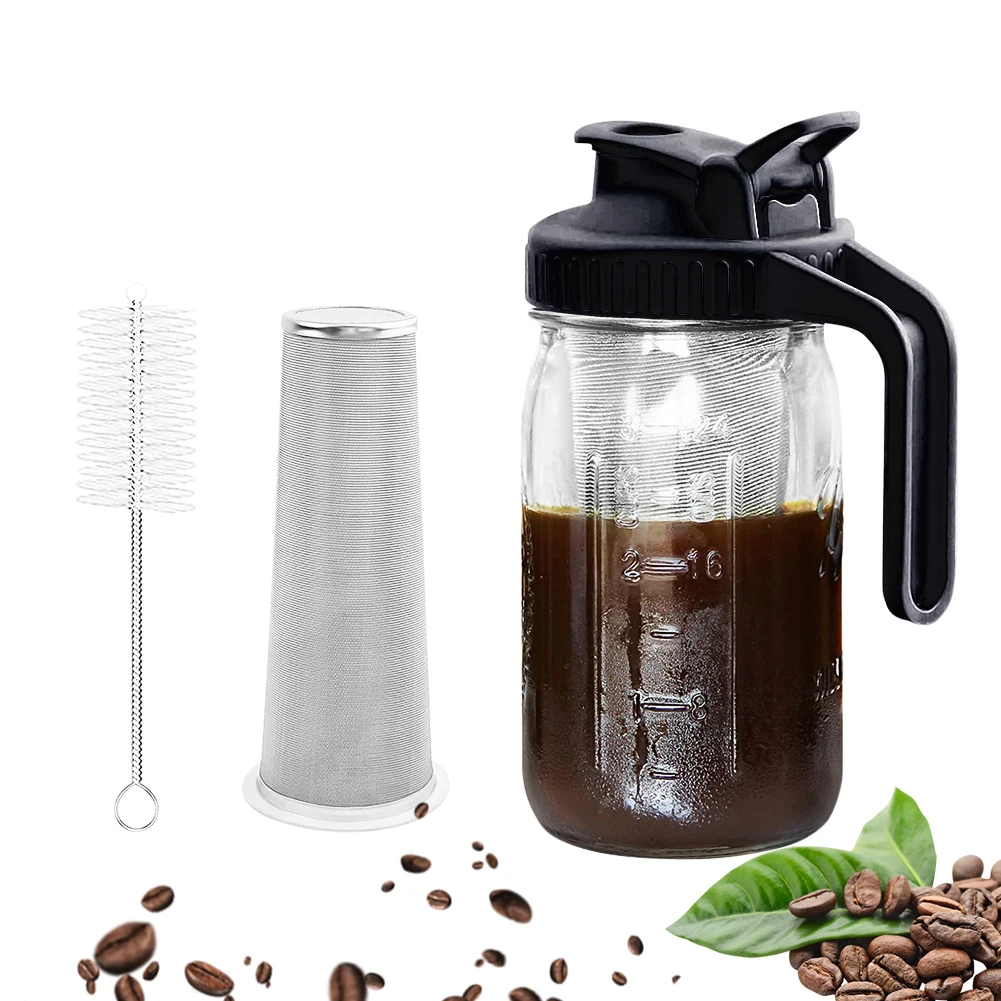 

Mason Jar With Pour Spout Handle Lid Detachable Infuser 2000ml Glass Jar Pitcher For Cold Brew Coffee Iced Tea Juice Fruit Drink