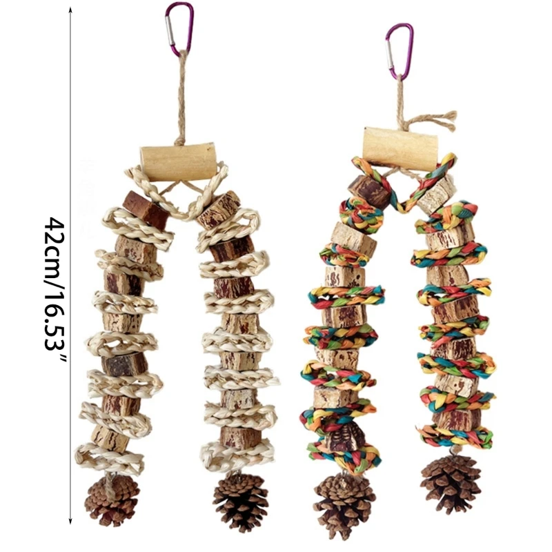 Large Bird Toy Birdcage HangingToy NaturalPinecone Block Parrot Chewing Toy Climbing Swing Toy for Lovebirds Cockatoos 6