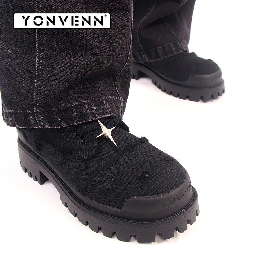 Original Four Star Design Formal Shoes for Men Denim Destructive Style Big Head Thick Bottom Outdoor Work Clothes Casual Shoes