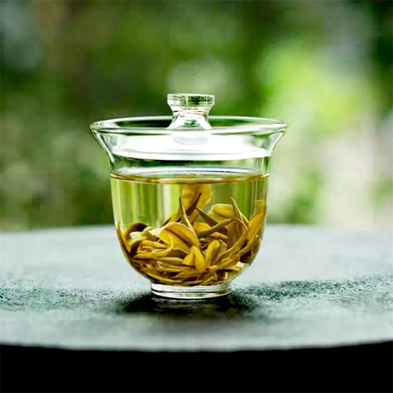 100ML Small Capacity Transparent High Borosilicate Glass Teacup Heat Resistant Kungfu Tea Cup with Lid Household Gaiwan Tea Set