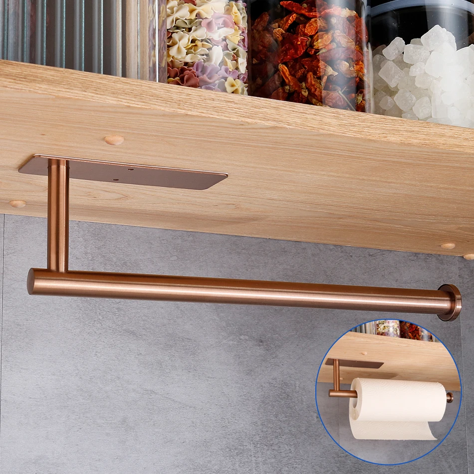 Rose Gold Toilet Paper Holder Adhesive 304 Stainless Steel Bathroom Kitchen Paper Towel Roll Rack Long Tissue Hanging Black paper towel holder toilet paper holder toilet paper rack toilet roll holder paper towel rack tissue holder