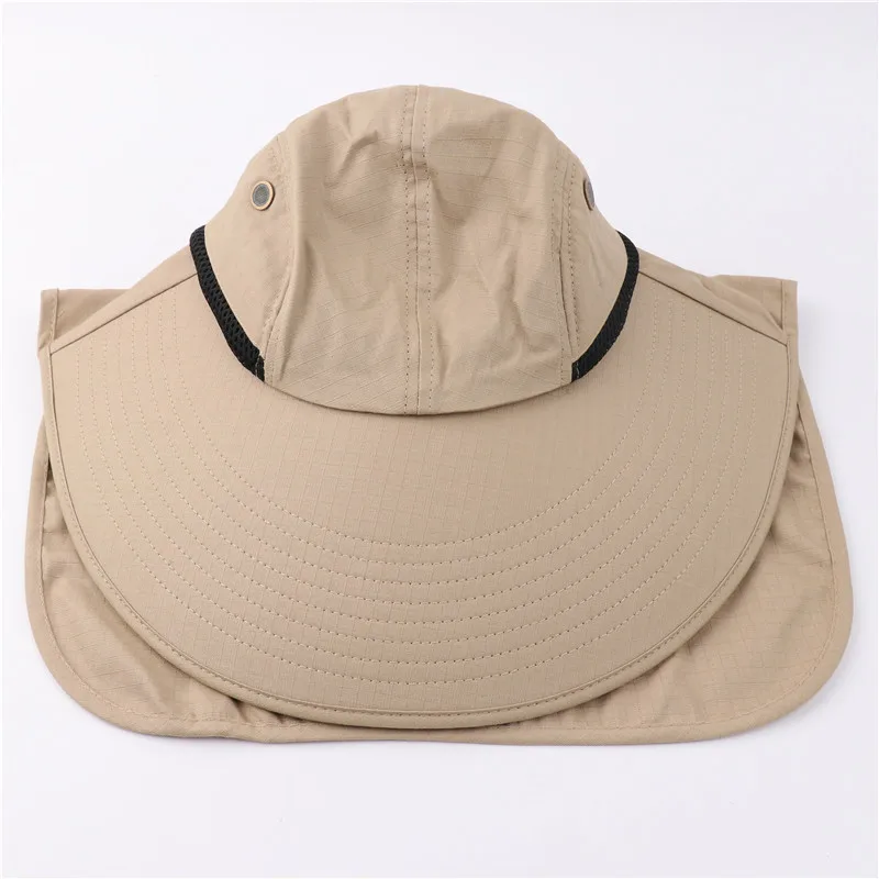 Summer Solid Color Sun Hat Men Women Bucket Hats Neck Flap Outdoor Anti-UV  UPF50+ Wide Brim Hiking Mesh Breathable Fishing Cap - AliExpress