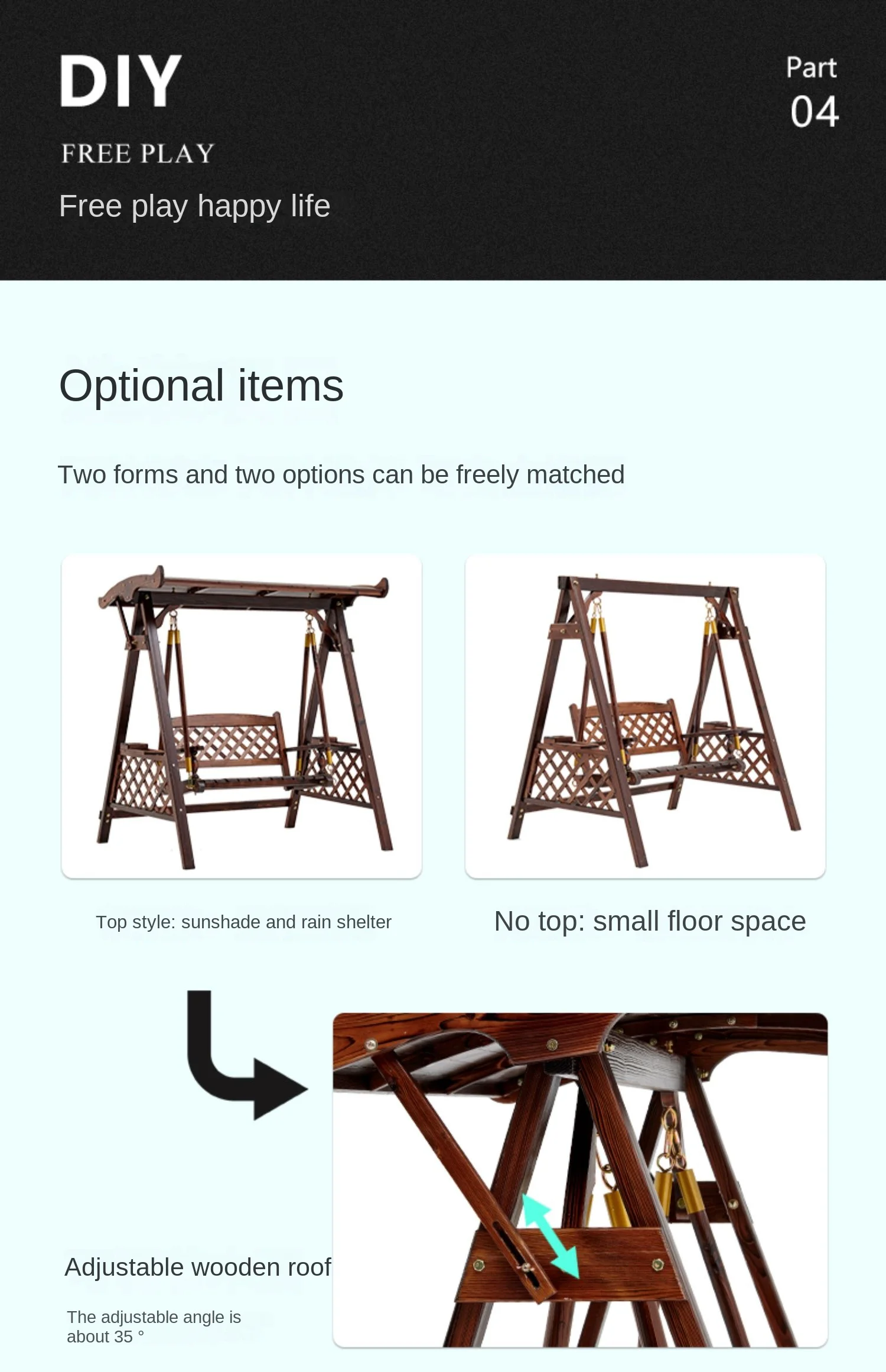 Swing Outdoor Courtyard Solid Wood Rocking Chair Villa Terrace Glider to Swing Double Adult Glider Hammock