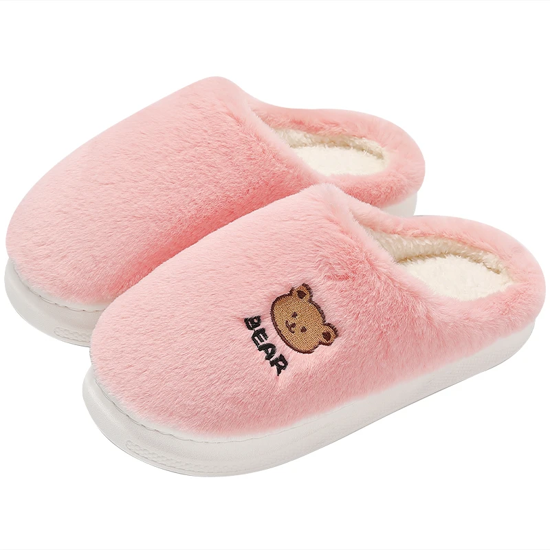 Couples Winter Home Slippers Women Shoes Cute Cartoon Bear Furry Shoes Men Warm Plush Slides Indoor Bedroom Non-Slip Floor Flats 5
