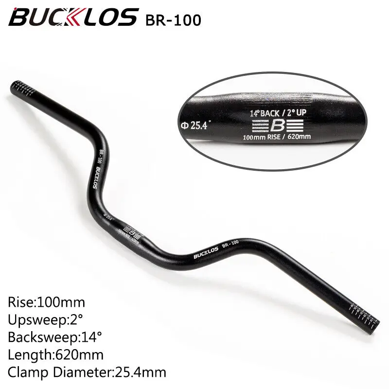 Guidon de vélo en aluminium pour VTT, vélo de route, barre élévateur à pignon fixe 25,4 mm x 520 mm (Noir