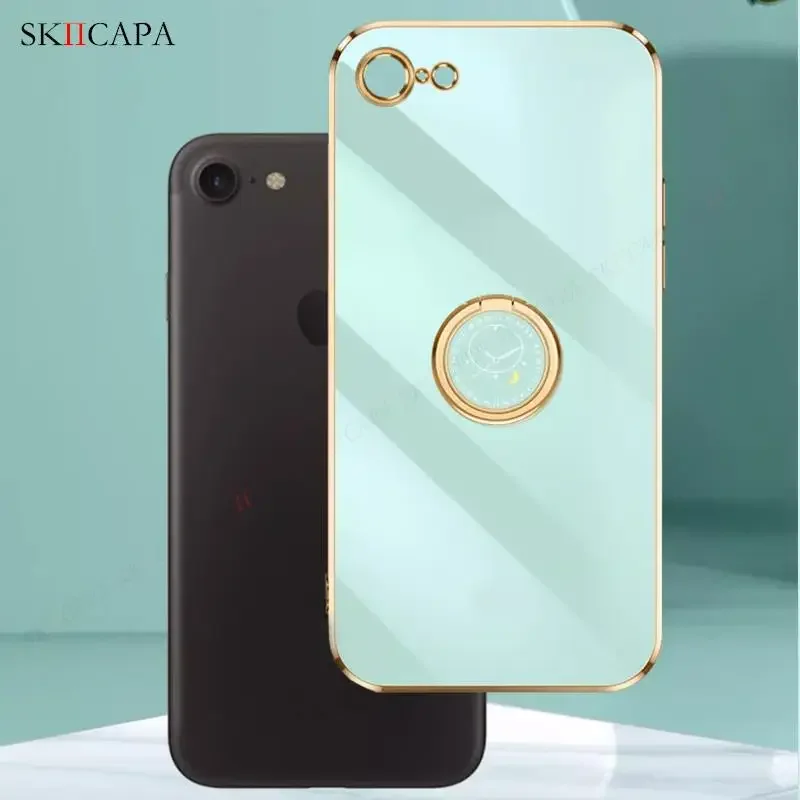 Plating Silicone Lanyard Phone Case with Ring Holder and Soft Cover