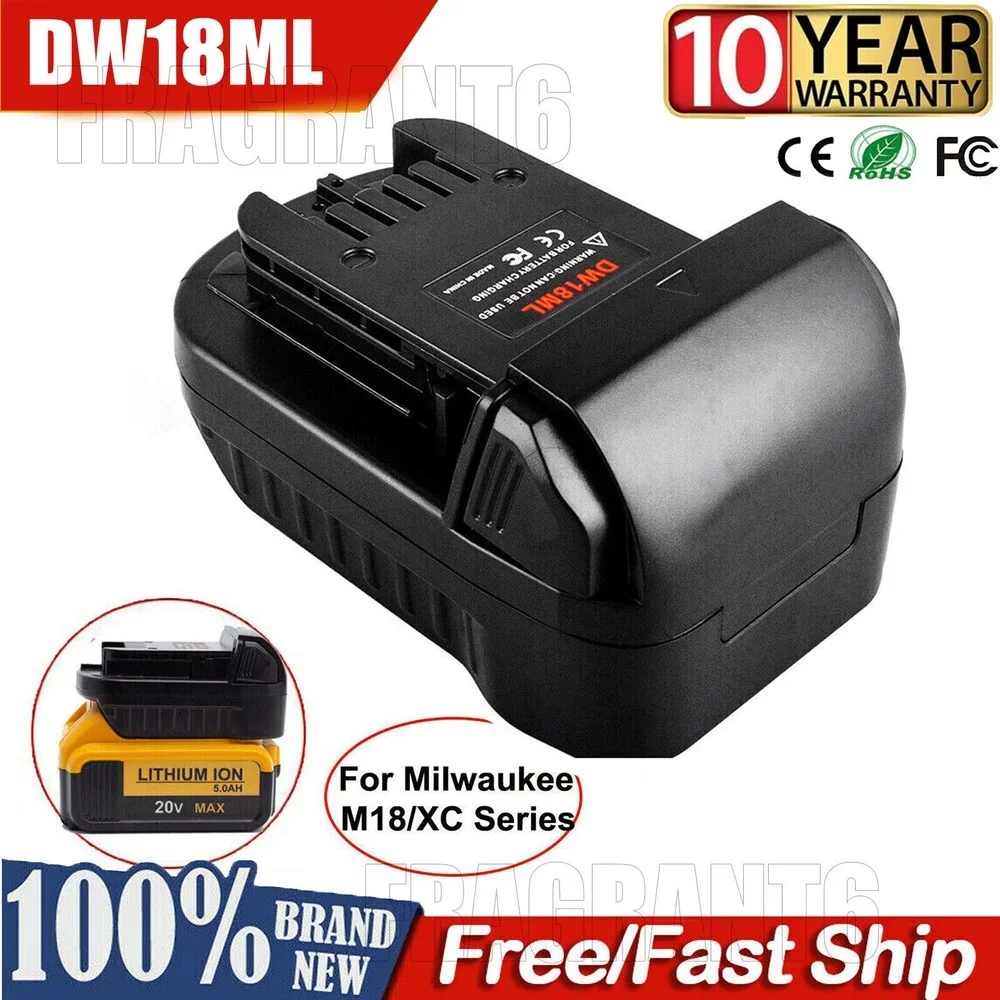 DW18ML for Dewalt 20V to for Milwaukee 18v Battery Adapter Convert for Dewalt 20V Battery to for Milwaukee 18V Tool Use