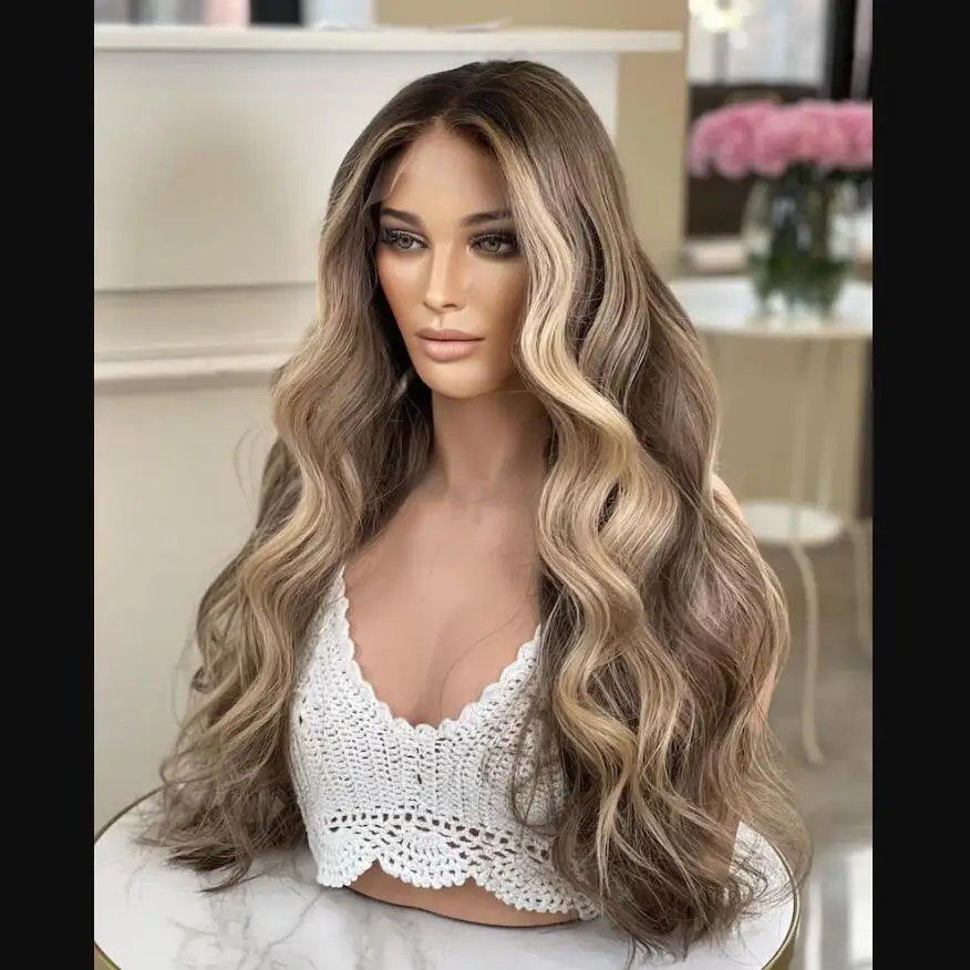 Long 28" Soft 200 Density Ombre Blonde Body Wave 5x5 Silk Base Jewish Human Hair Wig With Baby Hair HD Lace Preplucked Wig human hair wig