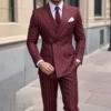 Elegent Burgundy Striped Suits For Men Formal Bussiness Blazer Double Breasted Daily Slim Fit 2 Piece Jacket Pants Costume Homme 2