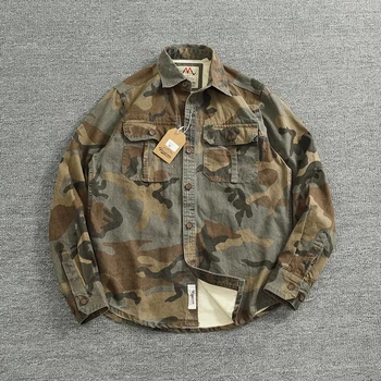 Nuova camicia mimetica autunnale da uomo in cotone casual americano per fare vecchio cappotto retrò con camicia a maniche lunghe lavata
