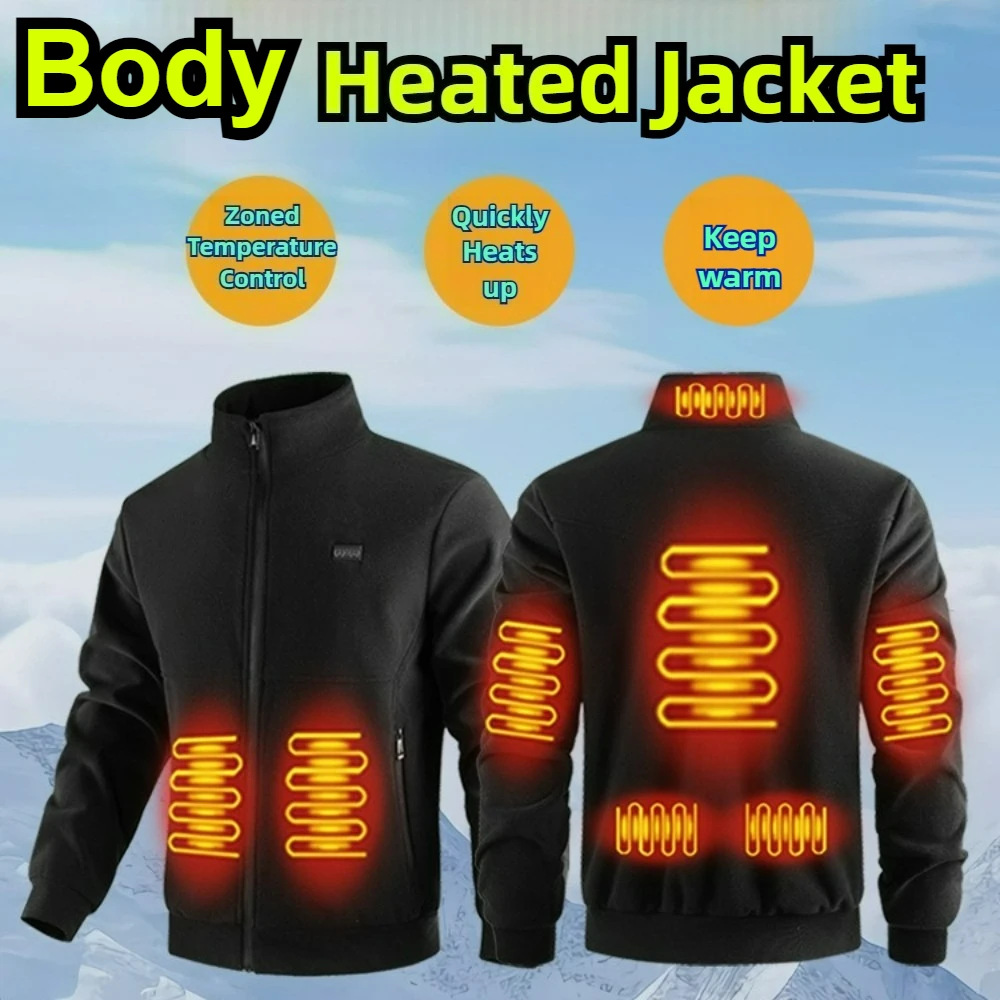 COMXZ 2025 Stand Collar Casual Heated Jacket Winter Graphene Fiber Heating Warm Coat Outdoor Fishing Camping Functional Wear